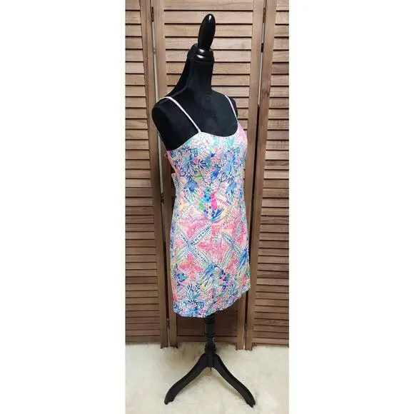 Lilly Pulitzer New Shelli Stretch Shift Dress Dancing On The Deck Pink Size 12 - Picture 3 of 8